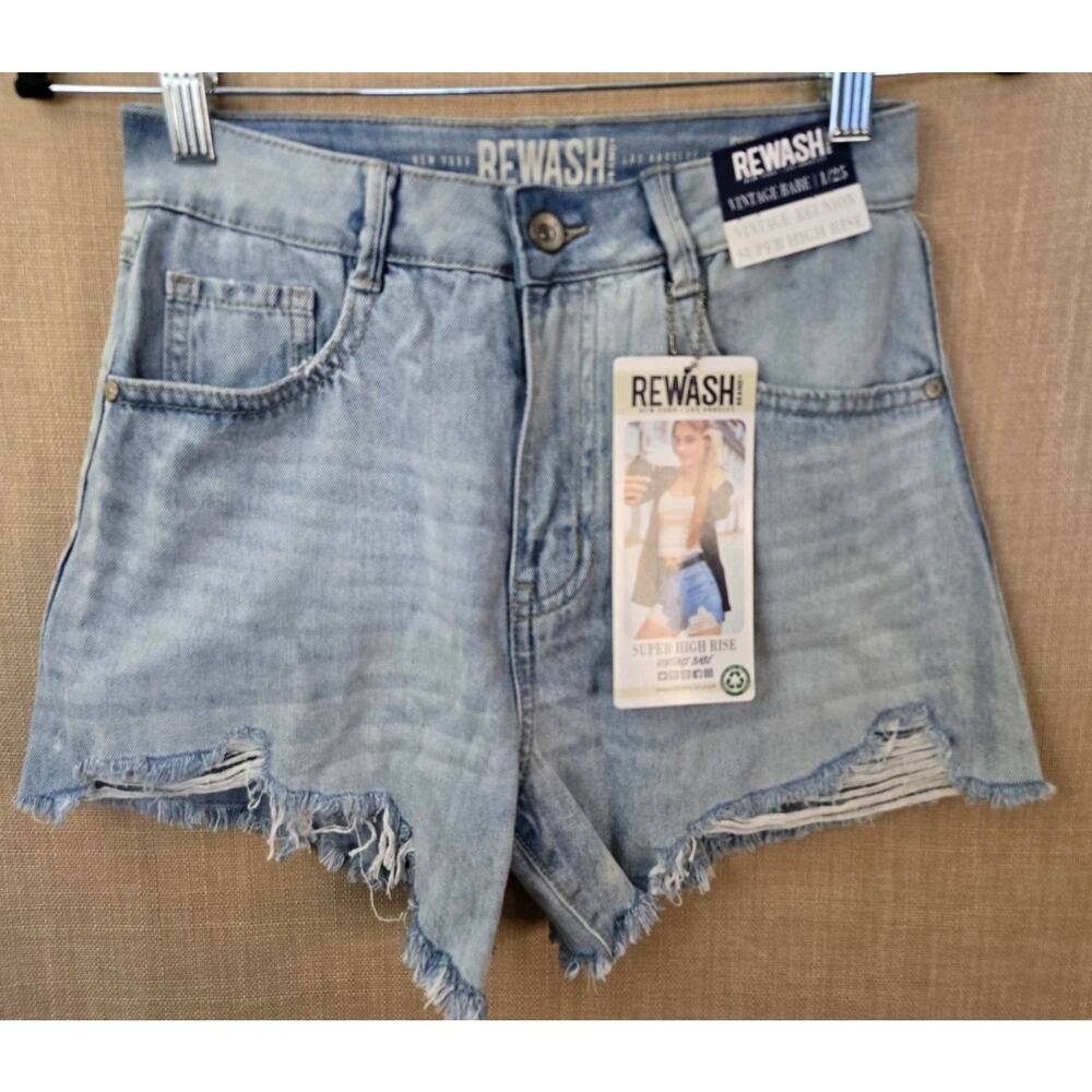 REWASH Vintage Babe Super High Rise Distressed Cut Off Blue Jean Shorts‎ Sz 1/25